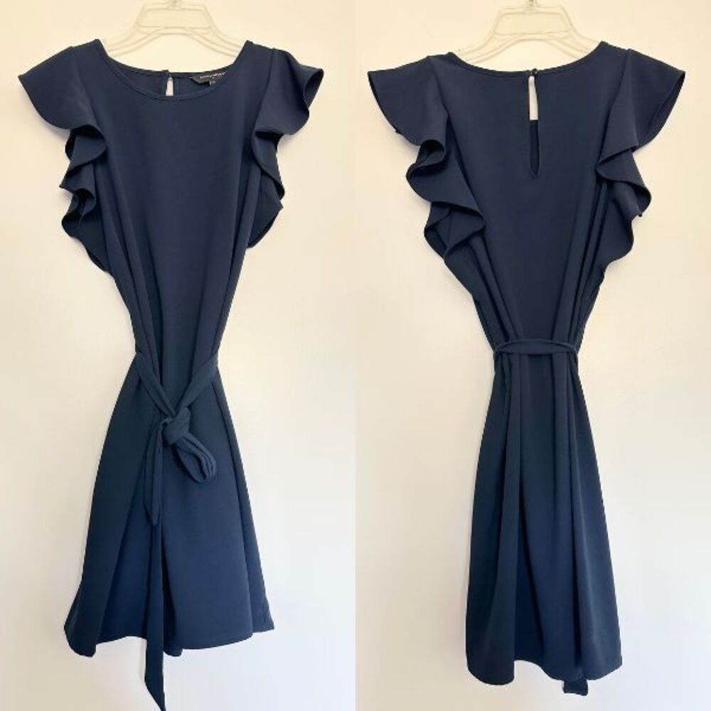 Banana Republic Flutter Sleeve Sheath Shift Dress Navy Blue Womens XS Petite XSP